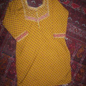 Punjabi Dress Salwar kameez Top Tunic Yellow Red Indian Pakistani Sz S/M